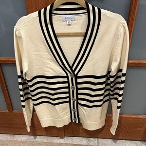 Evereve Cream and Black Striped V-Neck Cardigan